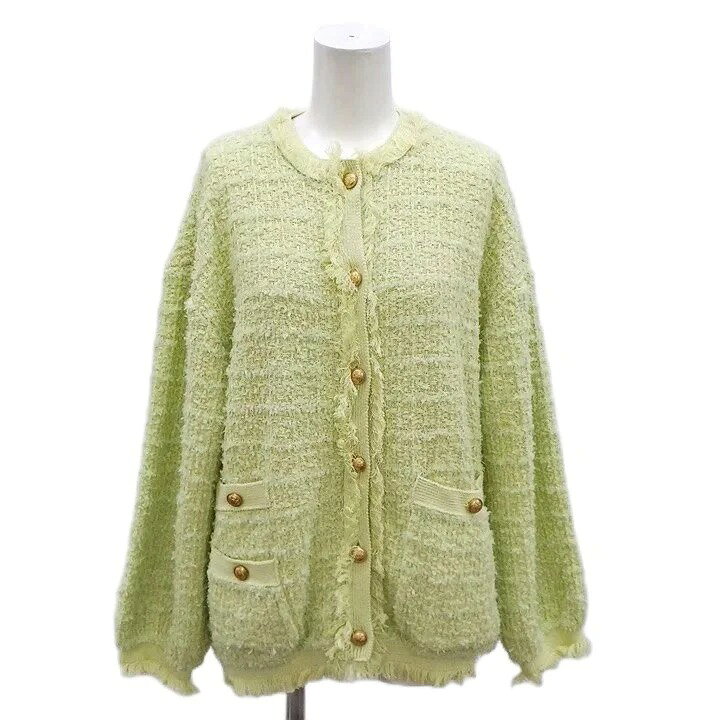 【中古】ミラオーウェン Mila Owen ツイードニットジャケット フリンジ ポケット 0 ライトグリーン 長袖 金ボタン /NP ■GY62 レディース 【ベクトル 古着】 260907 vectorpremium-19402493 ブランド古着ベクトルプレミアム店 パッケージ画像