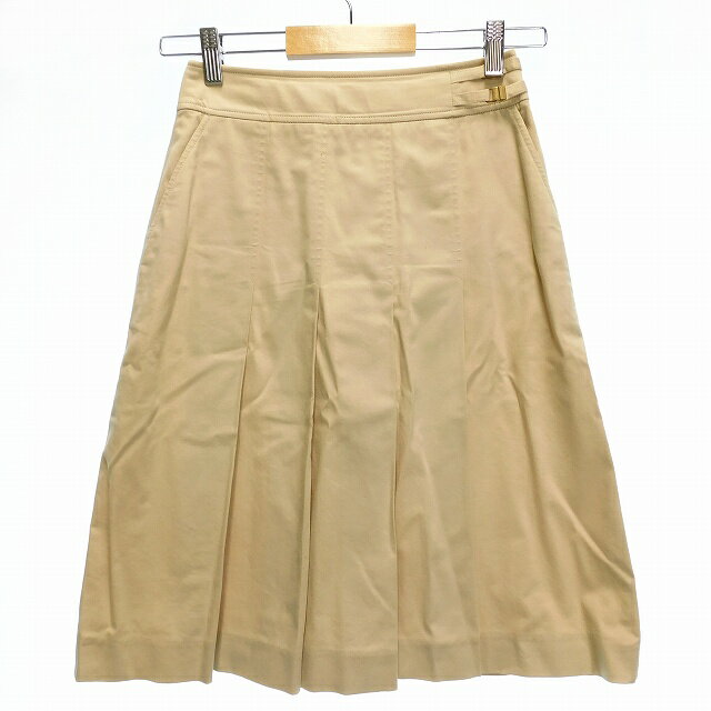 【中古】レナランゲ RENA LANGE スカート 台形 ひざ丈 タック バックファスナー コットン 無地 US4 ベージュ ボトムス レディース 【ベクトル 古着】 220721