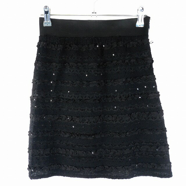 【中古】エフデ ef-de スカート タイト ミニ サイドファスナー レース スパンコール 薄手 無地 9 黒 ブラック ボトムス /T2 レディース 【ベクトル 古着】 241015