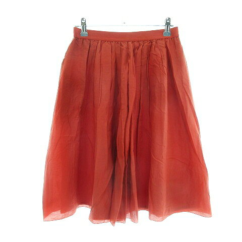 【中古】B&Y ユナイテッドアローズ BEAUTY&YOUTH ビューティー&ユース スカート フレア ひざ丈 タック ウエストゴム 薄手 コットン 絹混 シルク混 無地 赤 レッド ボトムス /T2 レディース 【ベクトル 古着】 241127