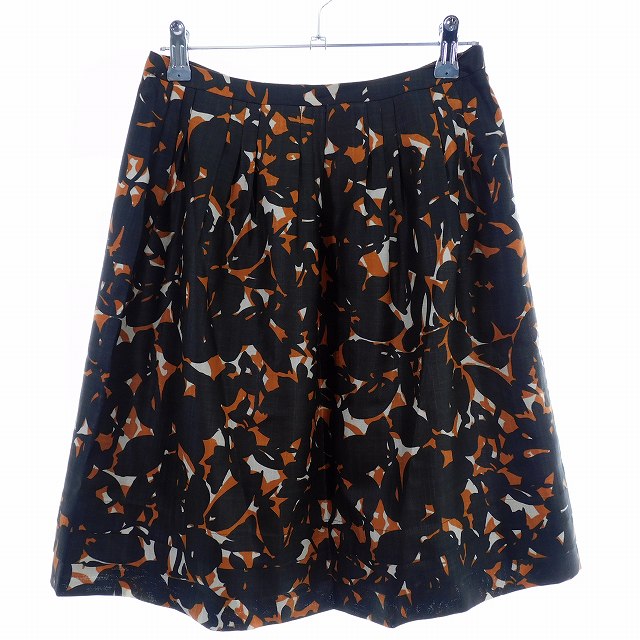 【中古】ロペ ROPE フレアスカート ひざ丈 タック ティアード サイドファスナー 総柄 7 茶 ブラウン ボトムス /T2 レディース 【ベクトル 古着】 250617(4)