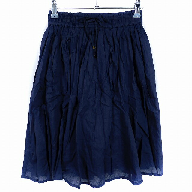 【中古】ディスコート Discoat ギャザースカート ひざ丈 ウエストゴム リボン コットン 無地 S 紺 ネイビー ボトムス /T2 レディース 【ベクトル...