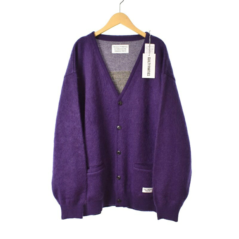 【中古】ワコマリア WACKO MARIA LOGO MOHAIR KNIT JACQUARD CARDIGAN カーディガン モヘヤ XL 紫 パープル 23FW-WMK-KN17 メンズ 【ベクトル 古着】 231115