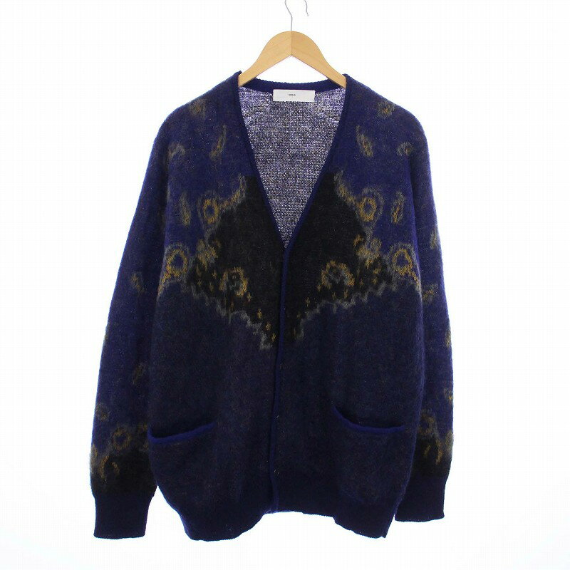 楽天ブランド古着ベクトルプレミアム店【中古】トーガ TOGA VIRILIS 22AW MOHAIR JACQUARD KNIT CARDIGAN モヘアジャガード ニットカーディガン 長袖 Vネック 総柄 XL 紫 パープル TV22-X0512 /KH メンズ 【ベクトル 古着】 240412