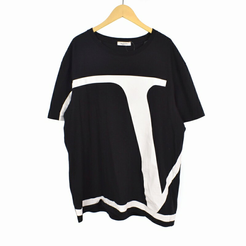 【中古】ヴァレンティノ ヴァレンチノ VALENTINO Tシャツ カットソー 半袖 ロゴプリント XXL 黒 ブラック WV3MG10V7LR ■GY18 メンズ 【ベクトル 古着】 240606