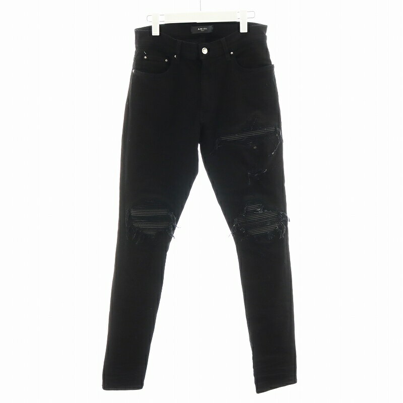 【中古】アミリ AMIRI スキニー ジッパーフライ ダメージ加工 蛇腹 バイカー 31 M 黒 ブラック /AN19 メンズ 【ベクトル 古着】 250110