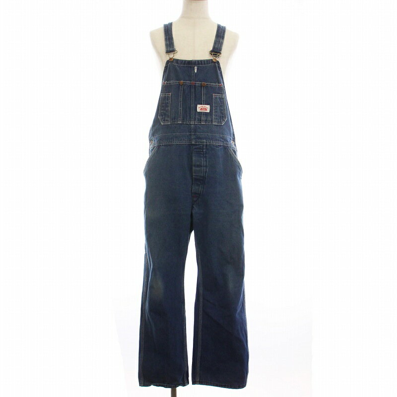【中古】ラウンドハウス ROUND HOUSE 966 CLASSIC BLUE DENIM BUTTON FLY BIB OVERALLS デニム オーバーオール サロペット オールインワン W33 L30 インディゴブルー /YM メンズ 【ベクトル 古着】 250207