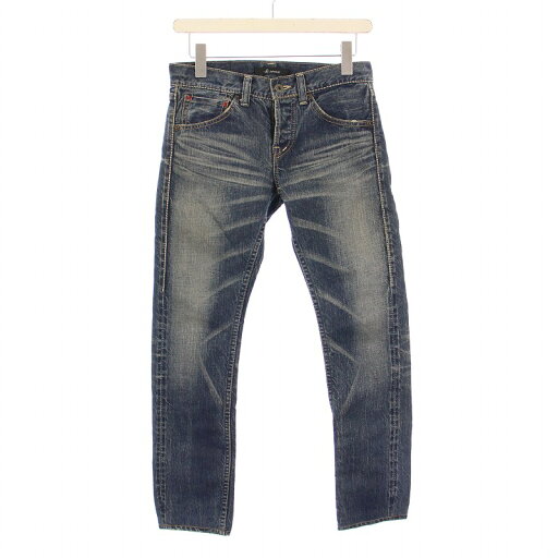 【中古】ジョンブル JOHNBULL スキニーデニムパンツ ジーンズ ボタンフライ ダメージ加工 ロゴパッチ 牛革 SS 紺 ネイビー /BB メンズ 【ベクトル 古着】 250427 【中古】ジョンブル JOHNBULL スキニーデニムパンツ ジーンズ ボタンフライ ダメージ加工 ロゴパッチ 牛革 SS 紺 ネイビー /BB メンズ 【ベクトル 古着】 250427