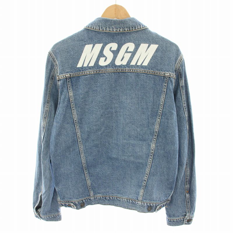 【中古】エムエスジーエム MSGM バックロゴデニムジャケット Back Logo Denim Jacket ジージャン Gジャン アウター 44 水色 ライトブルー 白 ホワイト 2640MH43LX /YT メンズ 【ベクトル 古着】 250626