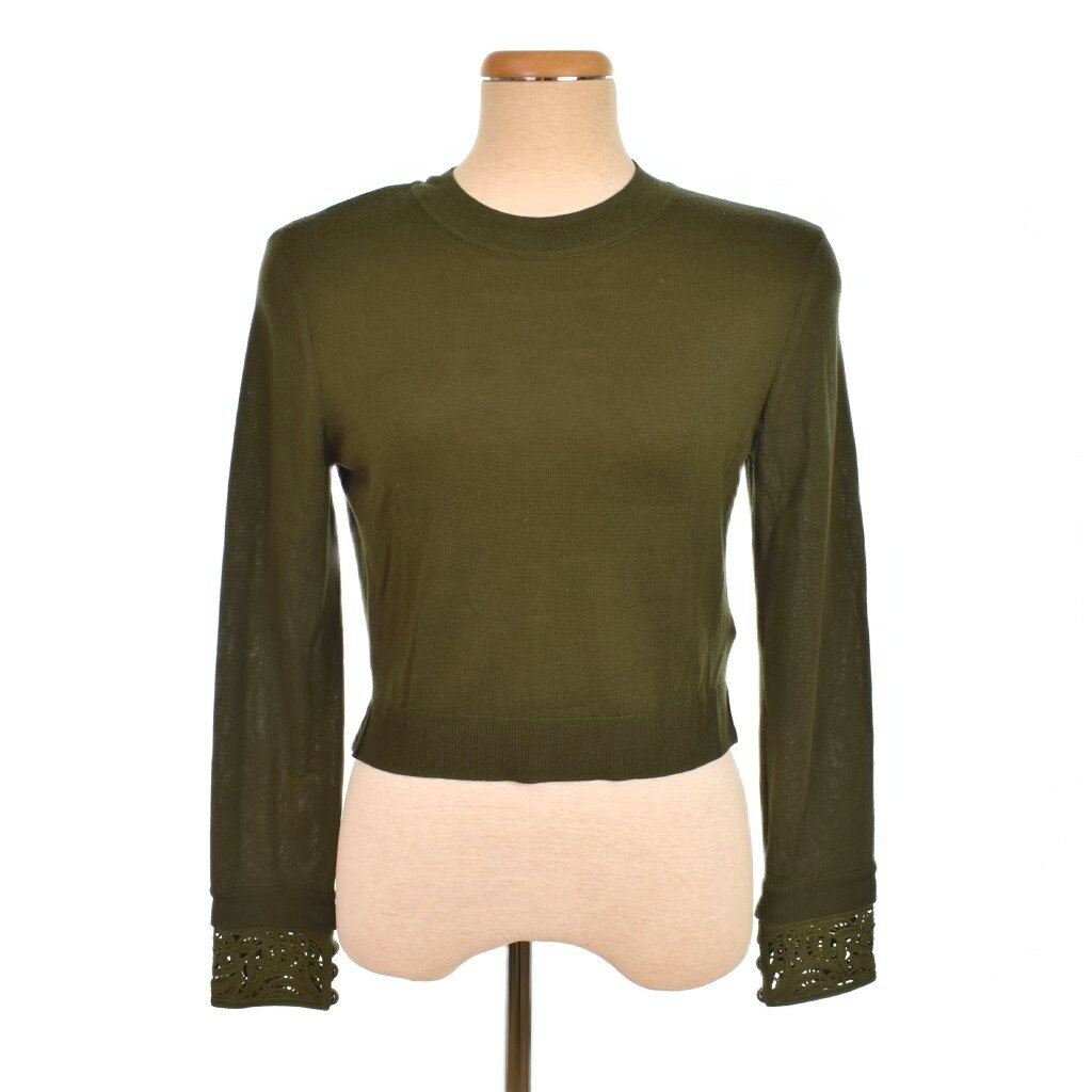 【中古】マメクロゴウチ Mame Kurogouchi 24FW Detachable Embroidery Cuff Knitted Top コード刺繍 カフス ニット セーター 長袖 2 カーキ MM24FW-KN033 レディース 【ベクトル 古着】 250920
