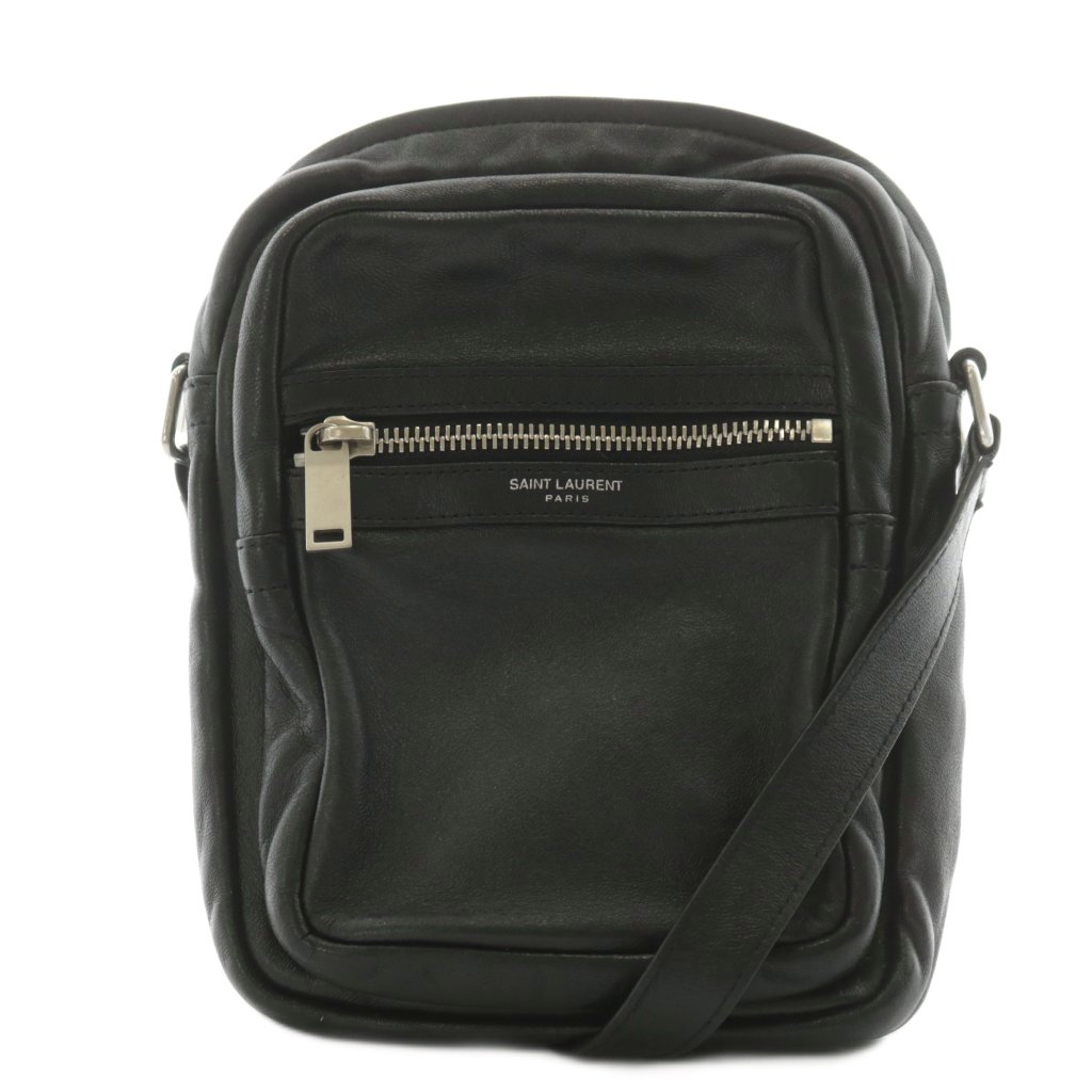 【中古】サンローラン パリ SAINT LAURENT PARIS ショルダーバッグ ロゴ レザー 黒 ブラック /AN6 ☆AA★ メンズ 【ベクトル 古着】 251105(4)