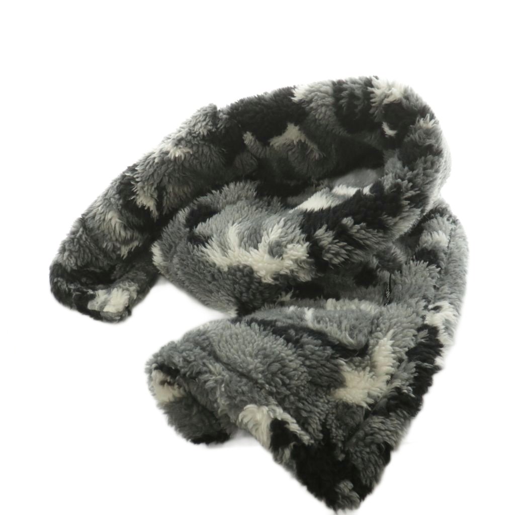 【中古】バレンシアガ BALENCIAGA ストール マフラー ボアフリース 大判 迷彩柄 カモフラ グレー 白 ホ..