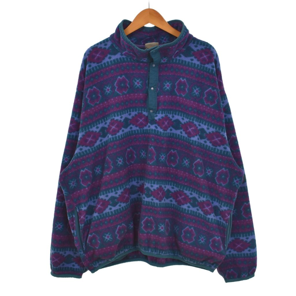 Rakuten - 【中古】エルエルビーン L.L.BEAN フリースジャケット ハーフスナップボタン スナップT ボア ハイネック プルオーバー 幾何学模様 総柄 緑 エメラルドグリーン 紫 パープル メンズ 【ベクトル 古着】 260527