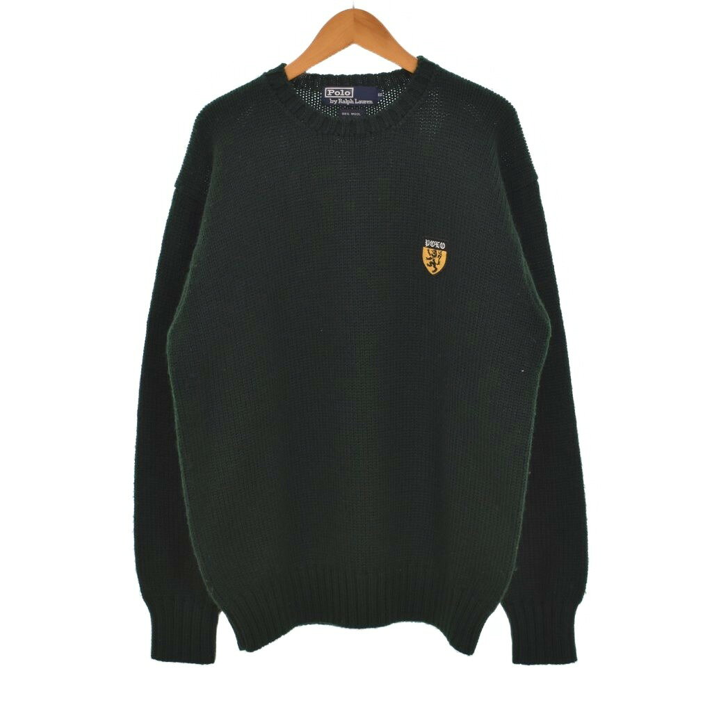 【中古】ポロ バイ ラルフローレン Polo by Ralph Lauren セーター ニット 長袖 ロゴワッペン 無地 プルオーバー クルーネック 100 緑 グリーン PMGA-2283 メンズ 【ベクトル 古着】 260527