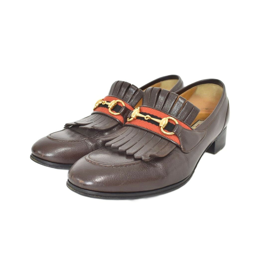【中古】グッチ GUCCI ホースビット レザー フリンジ ローファー 8 茶 ブラウン 699373 メンズ 【ベクトル 古着】 260725