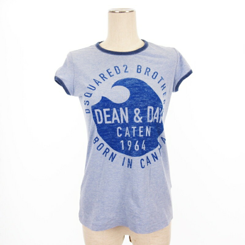 【中古】ディースクエアード DSQUARED2 Tシャツ カットソー 半袖 クルーネック プリント イタリア製 コットン 青 ブルー XXS トップス ■ECS レディース 【ベクトル 古着】 240829