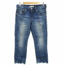 【中古】ビームス BEAMS レッドカード REDCARD デニムパンツ ジーンズ クロップド ストレート カットオフ 24 XS インディゴブルー /GV ■...