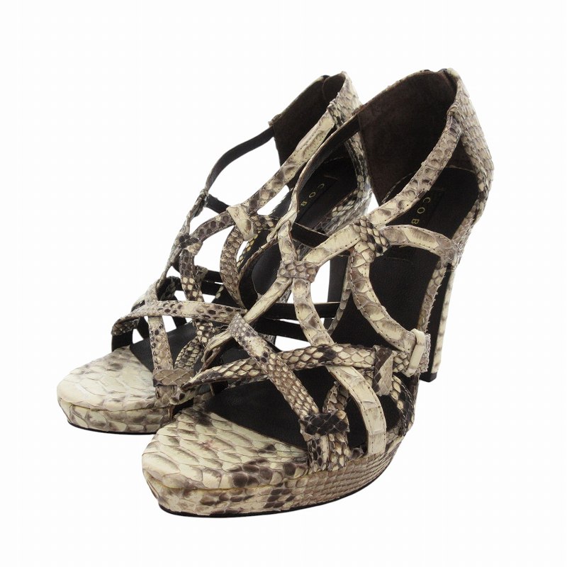 【中古】コブラ COBRA サンダル ハイヒール バックジップ パイソンレザー 37 白 ホワイト 茶 ブラウン /FF レディース 【ベクトル 古着】 250306