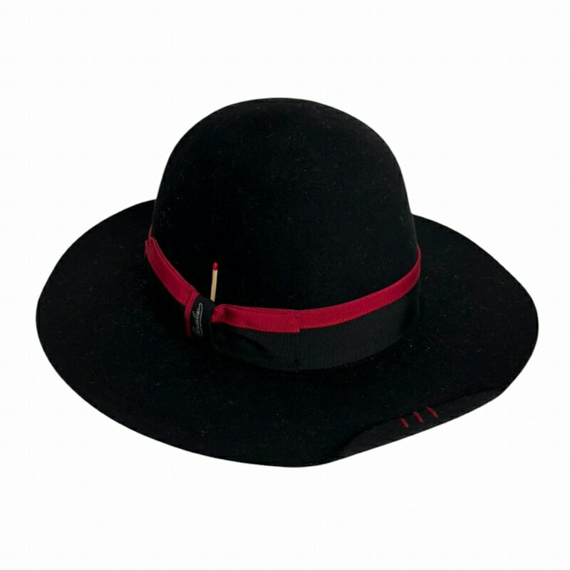 【中古】ボルサリーノ Borsalino × Nick Fouquet ニックフーケ コラボ ラビットファー フェルトハット リボン マッチ 黒 59 メンズ レディース 【ベクトル 古着】 250316