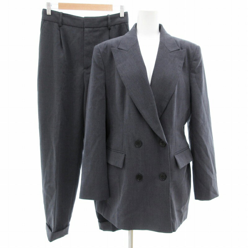 【中古】ザラ ZARA スーツ セットアップ ダブルテーラードジャケット パンツ 4B ノーベント センタープレス L M グレー /GV ■GY03 レディース 【ベクトル 古着】 250603