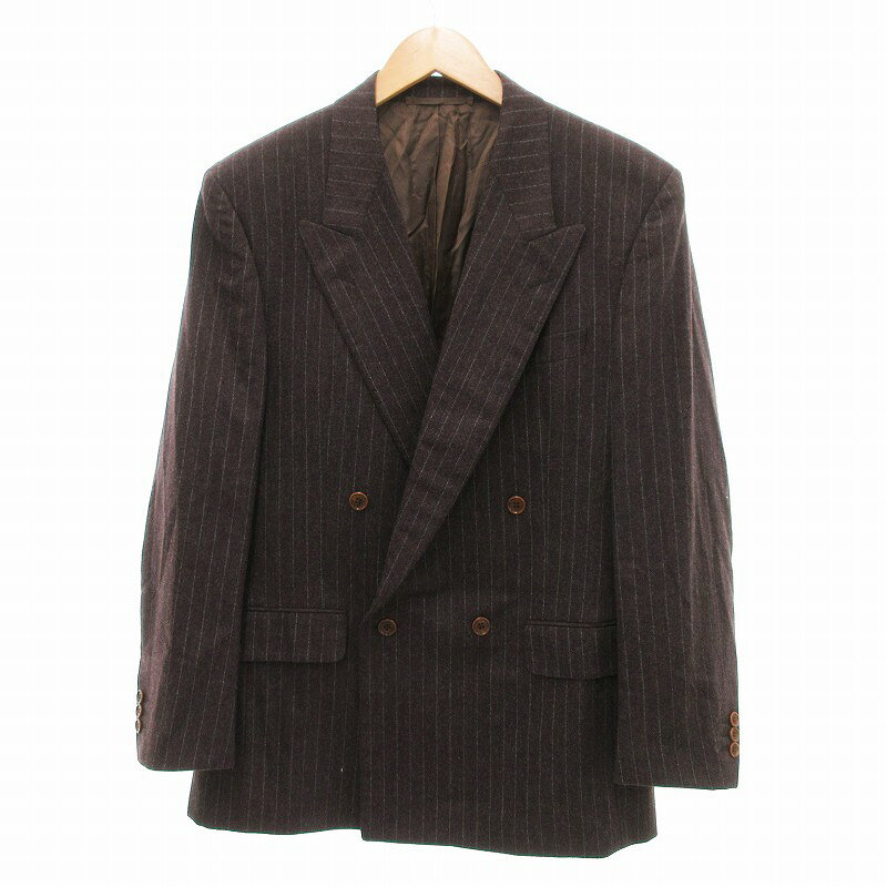 【中古】ルチアーノバルベラ LUCIANO BARBERA スーツ セットアップ テーラードジャケット パンツ ダブルブレスト ストライプ 50 茶 ブラウン /JS メンズ 【ベクトル 古着】 250715