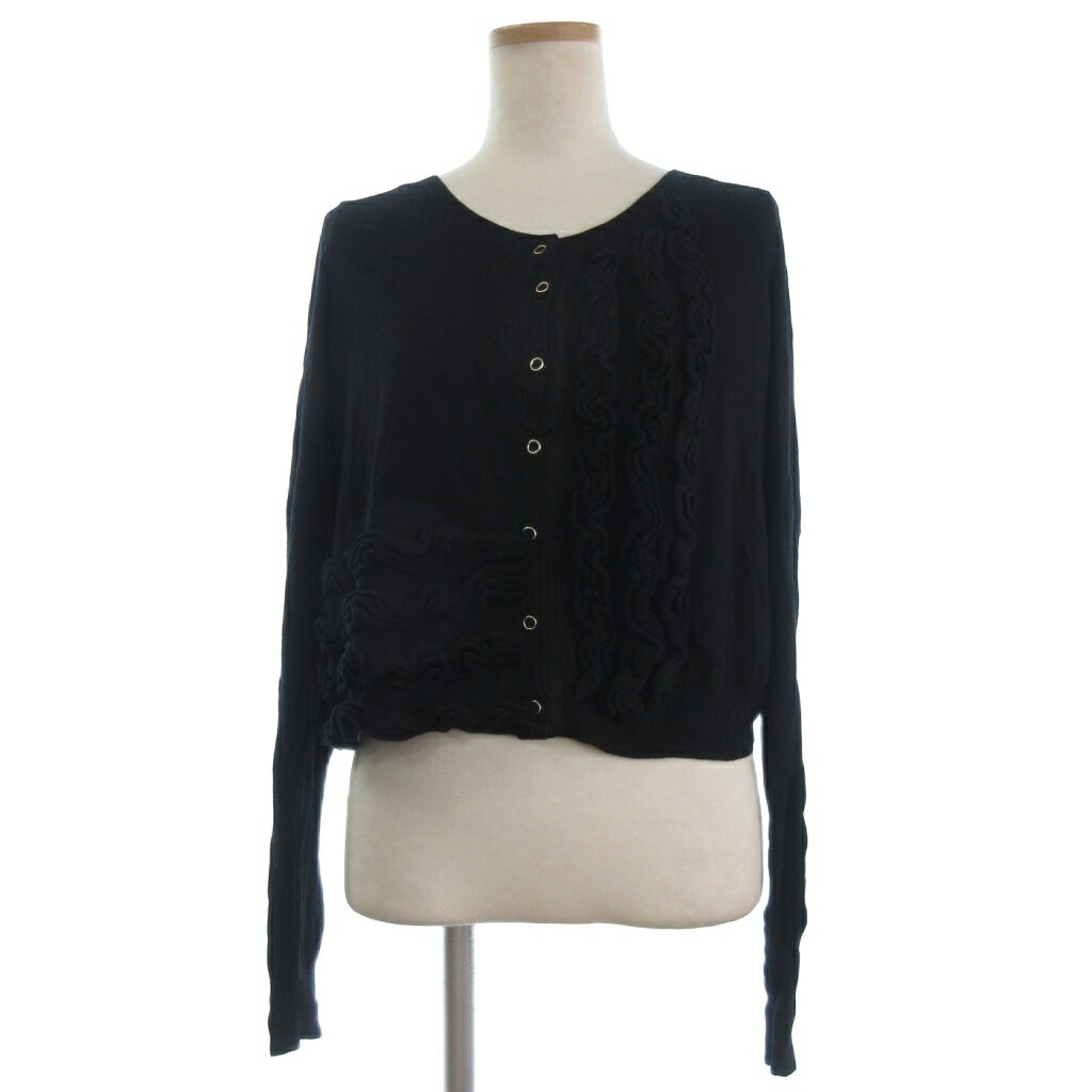 【中古】リビアナコンティ Liviana Conti カーディガン ニット クルーネック カシミヤ混 フリル 長袖 42 黒 ブラック ■GY45 レディース 【ベクトル 古着】 250821