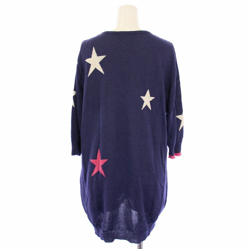 【中古】パパリート PAJARITO 配色星柄インターシャニットチュニック カットソー 七分袖 M 紺 14707938 /BM レディース 【ベクトル 古着】 250422