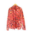 【中古】バレンシアガ BALENCIAGA ボタンダウン カジュアルシャツ 長袖 総柄プリント オーバーサイズ 40 L 赤 レッド 662983 /KO ■O...