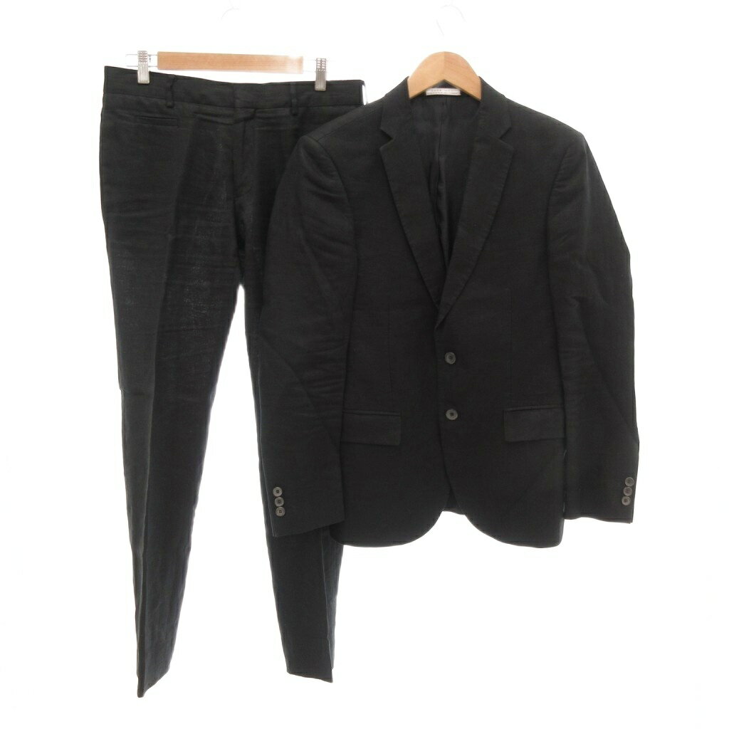 【中古】ザラマン ZARA MAN スーツ セットアップ シングル ジャケット パンツ 2B 麻 リネン 36 黒 ブラック /JS メンズ 【ベクトル 古着】 250819