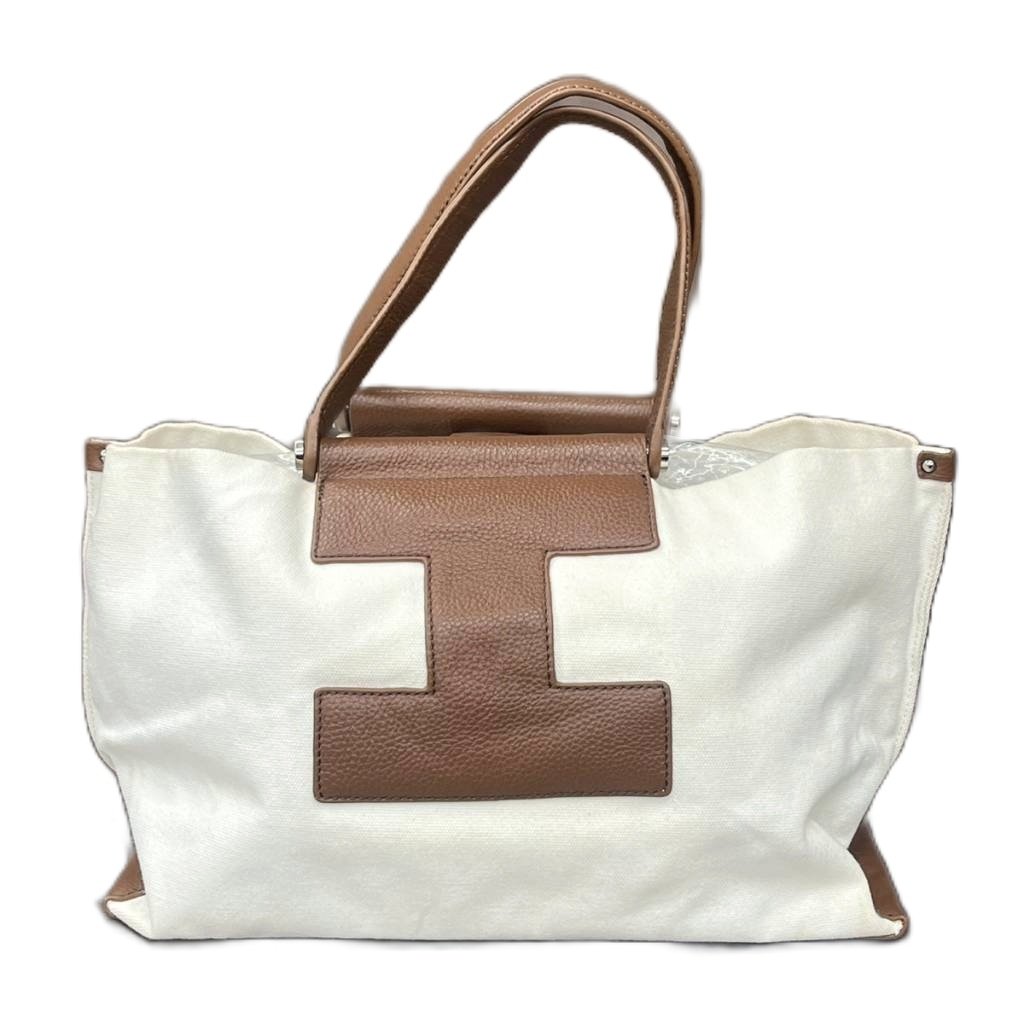 【中古】イアクッチ IACUCCI ソルベット キャンバス トートバッグ レザー ハンドバッグ M アイボリー ブラウン レディース 【ベクトル 古着】 250911(4)