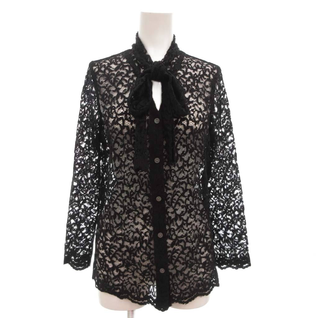 【中古】マダムヒロコ Madame Hiroko 美品 シャツ ブラウス ボウタイ リボン レース 長袖 11AR 黒 ブラック /AE レディース 【ベクトル 古着】 250924