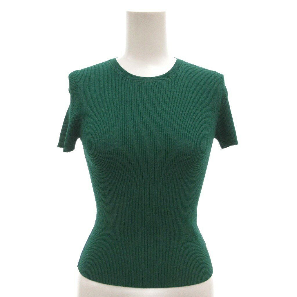 【中古】セオリー Theory クルーネック 半袖 リブニット セーター S 緑 グリーン /FF ■GY43 レディース..
