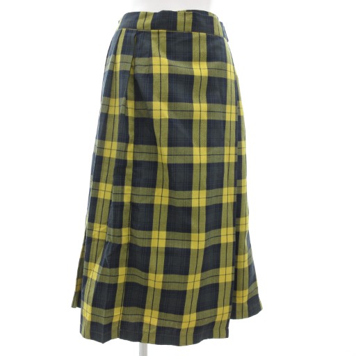 【中古】ユナイテッドアローズ A DAY IN THE LIFE UNITED ARROWS ラッププリーツスカート フレア ロング ミモレ チェック 36 黄 イエロー 紺 ネイビー /GV ■GY43 レディース 【ベクトル 古着】 251016