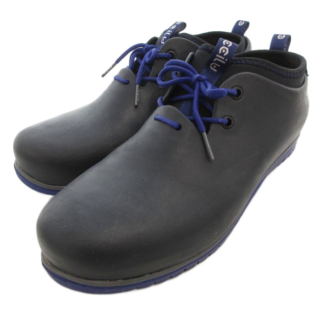 【中古】チル CCilu パント リオ リア レインシューズ スニーカー レースアップ 2ホール 27.5cm 黒 ブラック 紺 ネイビー /JS メンズ 【ベ...