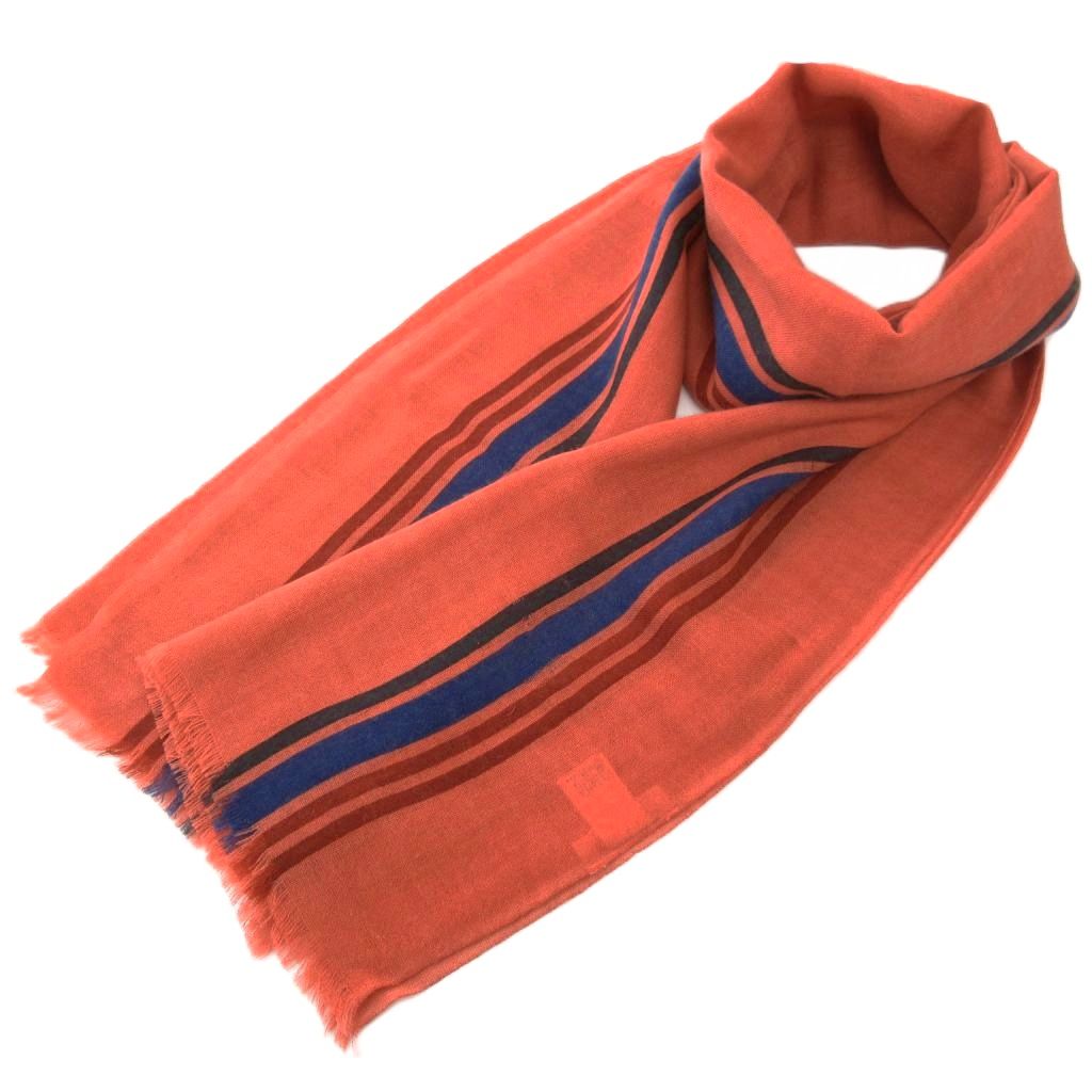 【中古】パパス Papas ストール マフラー ストライプ フリンジ ウール 赤茶色 レッド ブラウン /JS メ..