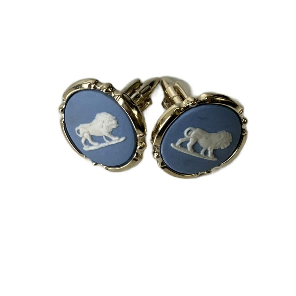 【中古】ウェッジウッド WEDGWOOD ライオンモチーフ カフスボタン ゴールドカラー スカイブルー メンズ 【ベクトル 古着】 260110