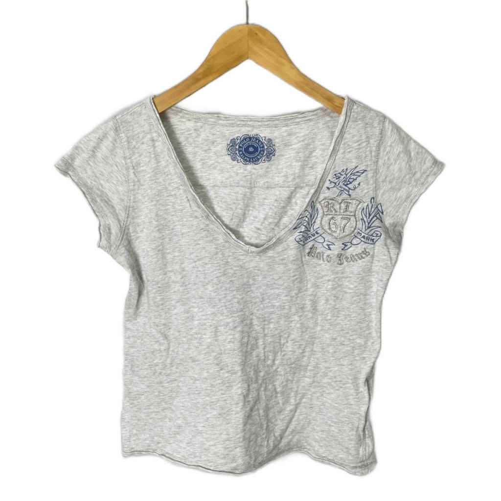 【中古】ポロジーンズ ラルフローレン POLO JEANS Vネック Tシャツ カットソー ロゴ刺繍 半袖 S ライトグレー ■GY43 レディース 【ベクトル 古着】 260113