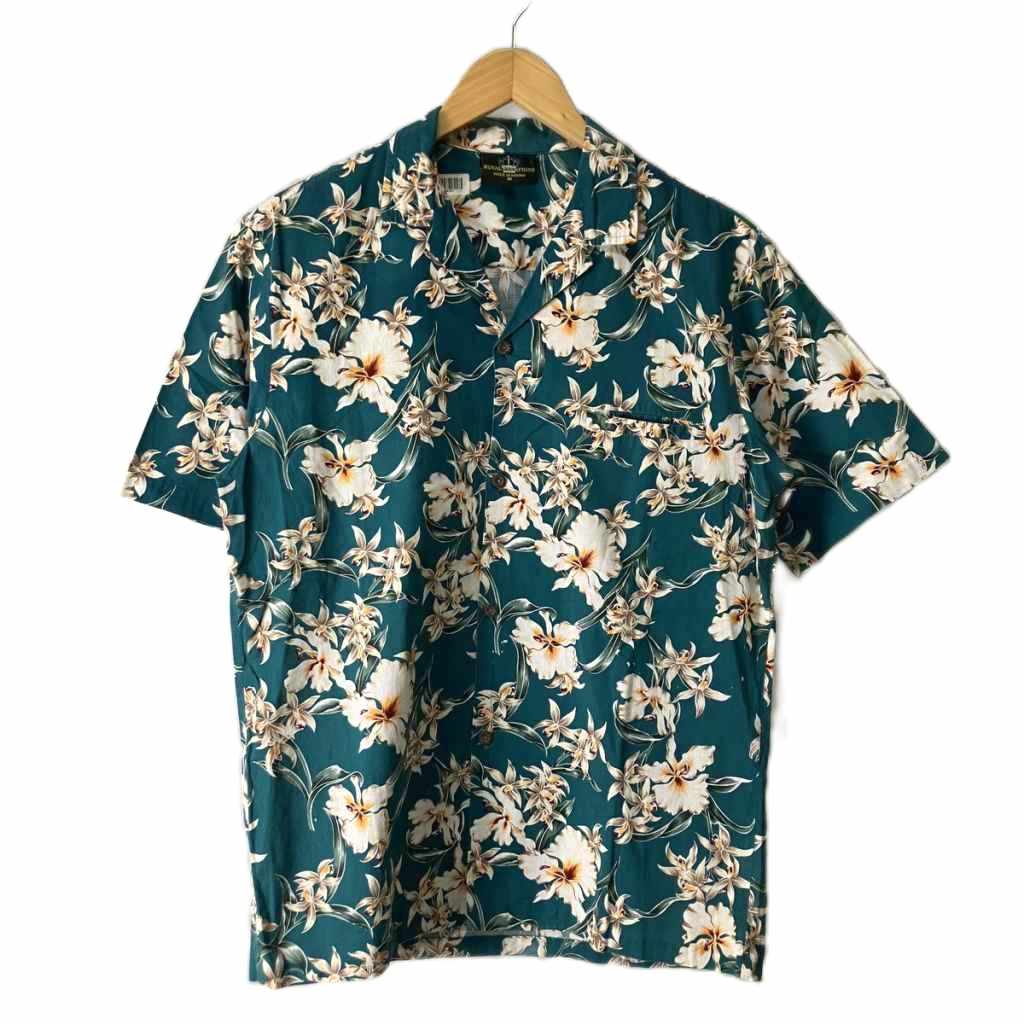 樂天商城 - 【中古】ROYAL CREATIONS アロハシャツ オープンカラー 総柄 半袖 M グリーン メンズ 【ベクトル 古着】 260412