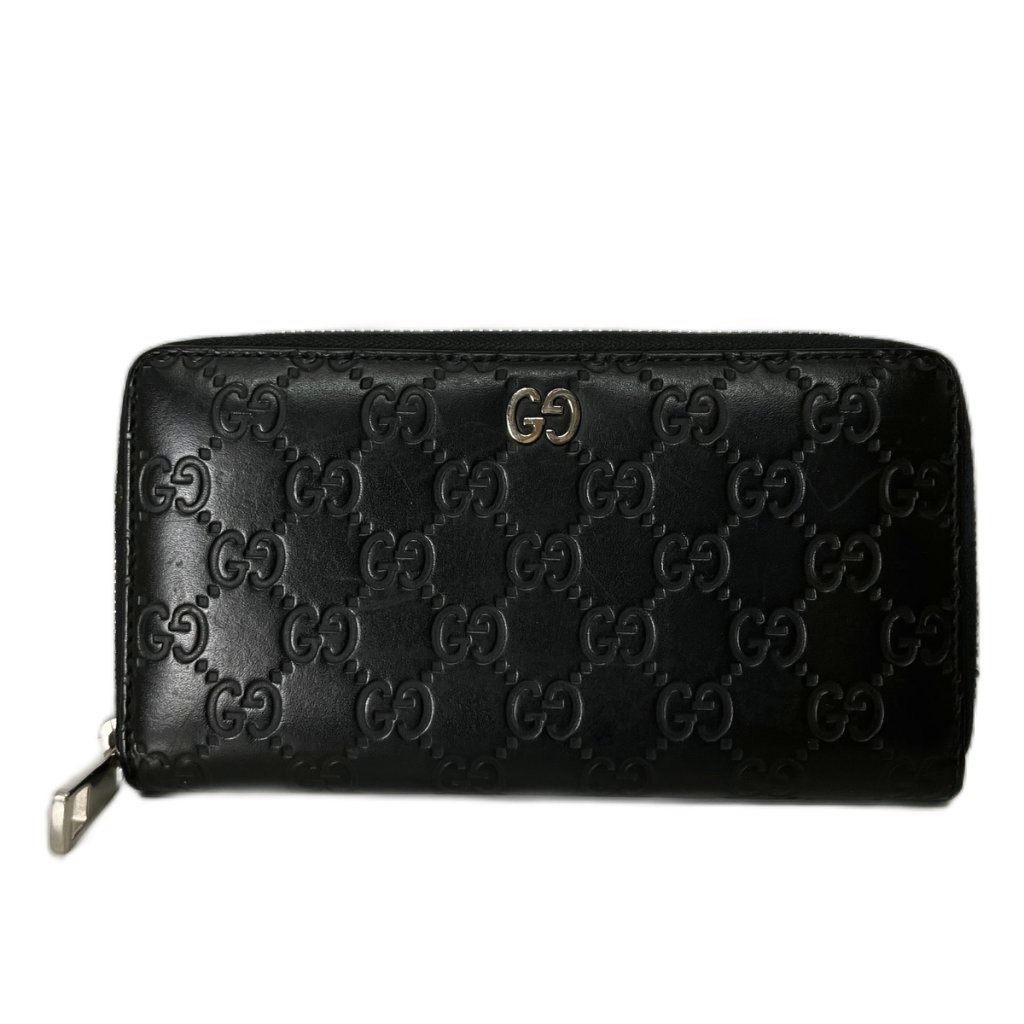 【中古】グッチ GUCCI グッチシマ ラウンドファスナー ウォレット 長財布 ブラック...