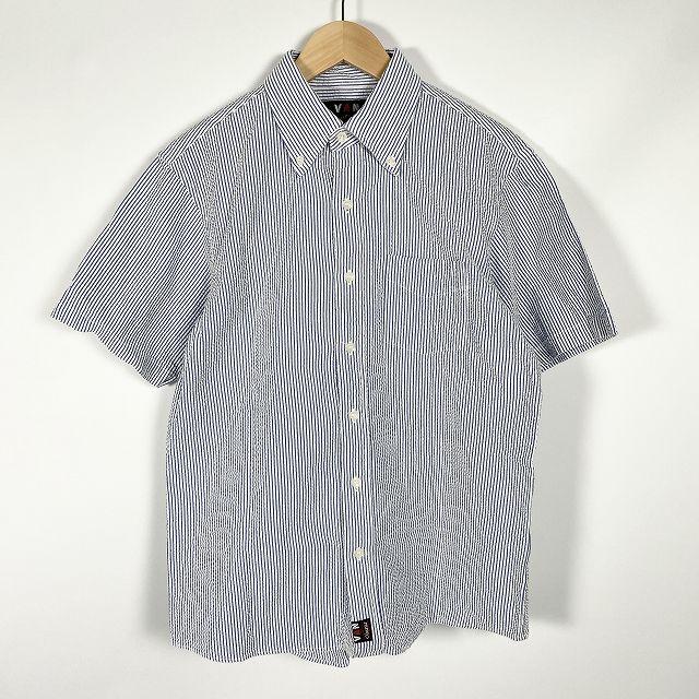 【中古】ヴァン ヂャケット VAN JAC シアサッカーシャツ 半袖 ストライプ ポケット 青 ブルー M メンズ 【ベクトル 古着】 240813