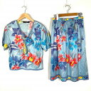 【中古】レオナール LEONARD セットアップ 花柄 ブラウス 半袖 スカート ひざ丈 青 ブルー レディース 【ベクトル 古着】 240925