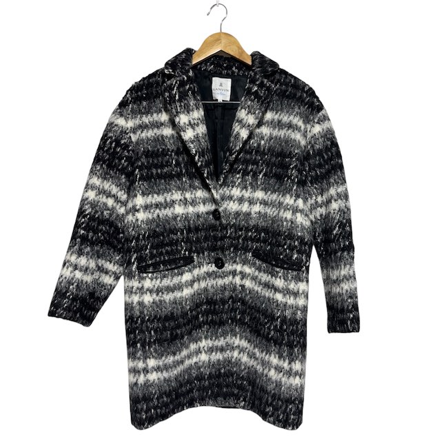 【中古】ランバンオンブルー LANVIN en Bleu コート チェック アルパカ混 ウール 長袖 ブラック ホワイト 38 M相当 レディース 【ベクトル 古着】 250406