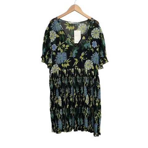 【中古】ザラ ベーシック ZARA BASIC タグ付き ワンピース プリーツ 半袖 総柄 ブラック グリーン イエロー L レディース 【ベクトル 古着】 250423 【中古】ザラ ベーシック ZARA BASIC タグ付き ワンピース プリーツ 半袖 総柄 ブラック グリーン イエロー L レディース 【ベクトル 古着】 250423