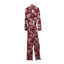 【中古】ザラ コレクション ZARA COLLECTION タグ付き オールインワン 総柄 光沢 リボン紐 伸縮性 レッド ベージュ S レディース 【ベクトル...