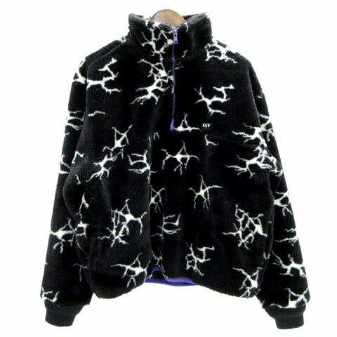 【中古】ハフ HUF シェルパフリースジャケット QUAKE SHERPA 1/4 ZIP プルオーバー 総柄 S 黒 ブラック メンズ 【ベクトル 古着】 240119 1