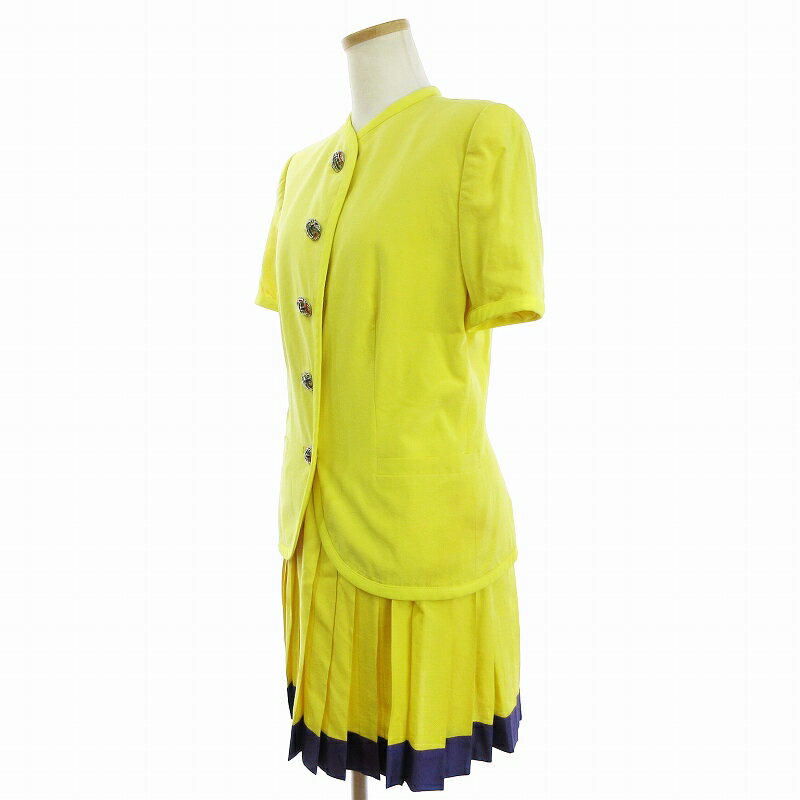 【中古】ヴェルサス VERSUS ジャケット スカート セットアップ 半袖 ミニ プリーツスカート シルク イエロー パープル 26/40 ■GY14 レディース 【ベクトル 古着】 240904