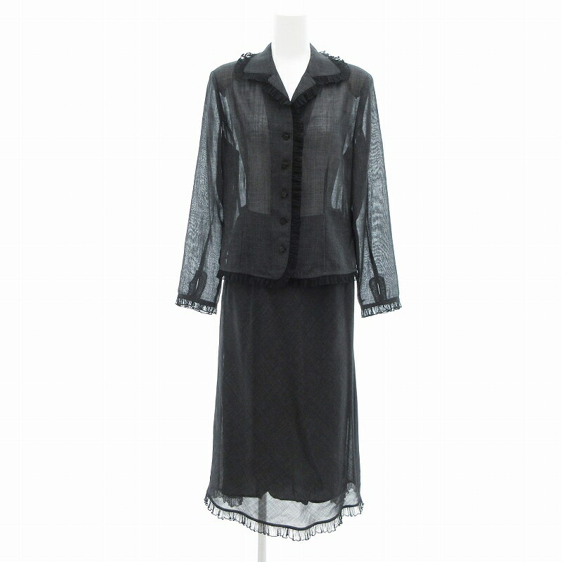【中古】ユキコハナイ YUKIKO HANAI 美品 セットアップ フォーマル ジャケット スカート シアー フリル フレア ロング 10 黒 ブラック /VU◇ 0212 レディース 【ベクトル 古着】 250212