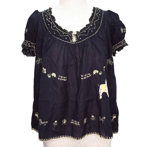 【中古】シェリーラファム Cherir la femme ブラウス チュニック 半袖 刺繍 M ブラック vv76 0306 レディース 【ベクトル 古着】 250306 【中古】シェリーラファム Cherir la femme ブラウス チュニック 半袖 刺繍 M ブラック vv76 0306 レディース 【ベクトル 古着】 250306