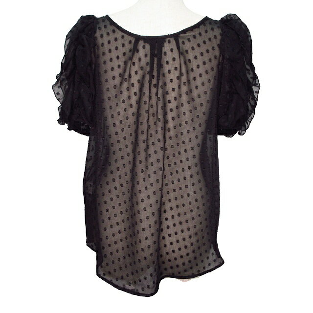 【中古】ルシェルブルー LE CIEL BLEU ブラウス 半袖 チュニック フリル ドット 38 Mサイズ相当 ブラック vv69 0306 レディース 【ベクトル 古着】 250306