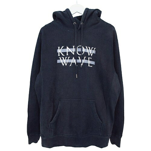 【中古】ノウ ウェイブ ノーウェーブ KNOW WAVE 長袖 パーカー フーディー プルオーバー ロゴプリント裏起毛 Mサイズ ネイビー k 38458 0417 メンズ 【ベクトル 古着】 260417